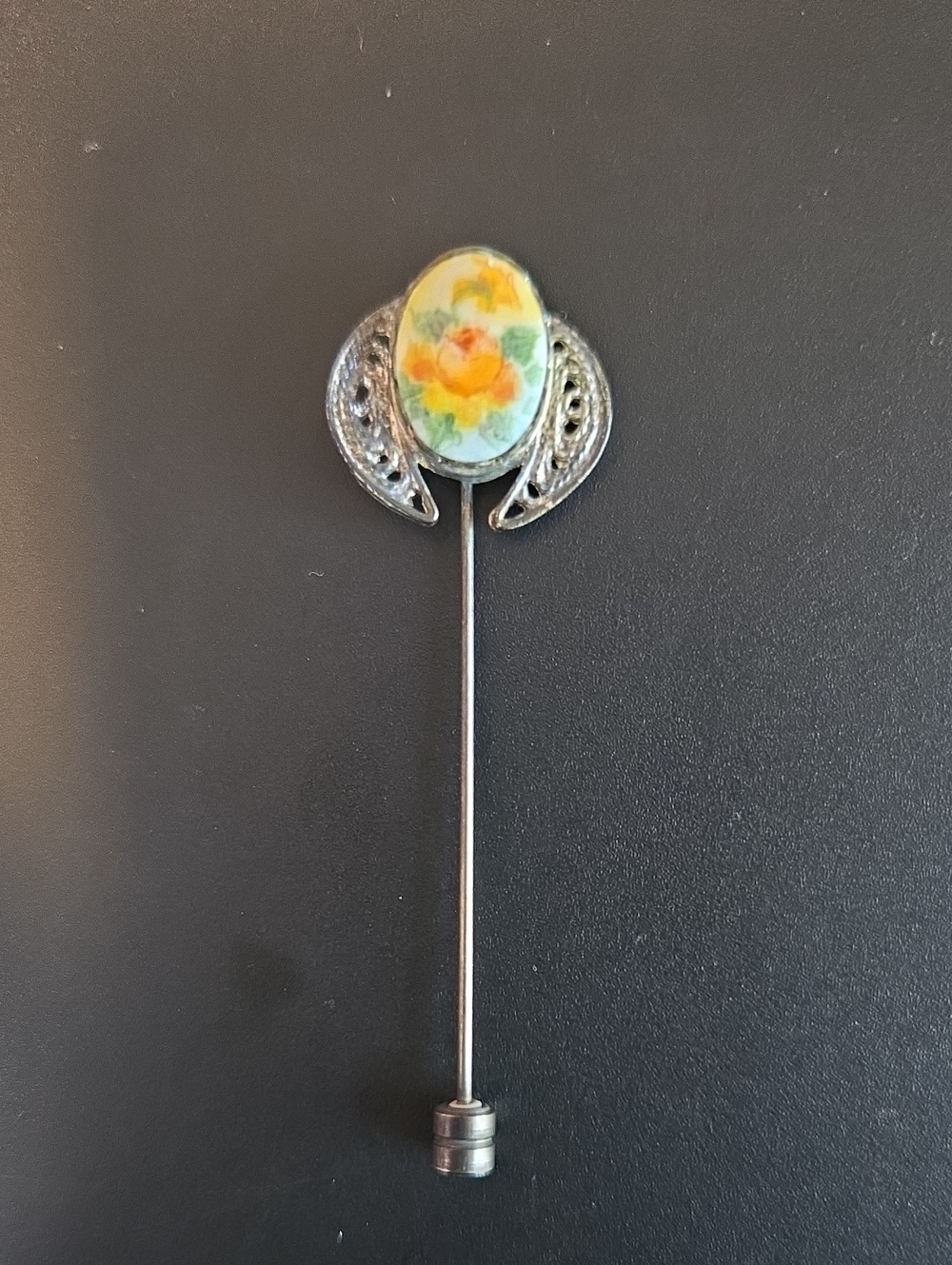 Black Floral Detailed Stick Pin